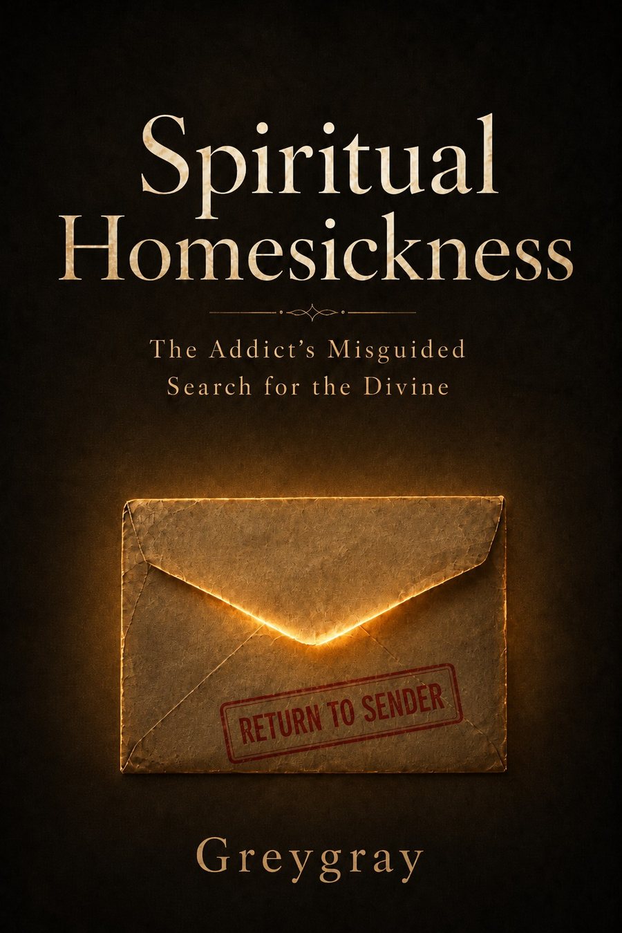 Spiritual Homesickness by Greygray. A pile of aged envelopes stamped Return to Sender, and the line, The hunger was real. The address was wrong.