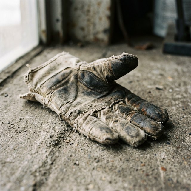 A work glove on a concrete floor